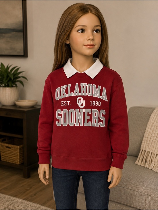 Team Athletics Other - Oklahoma Sooners Kids Red Crewneck Sweatshirt with White Logo